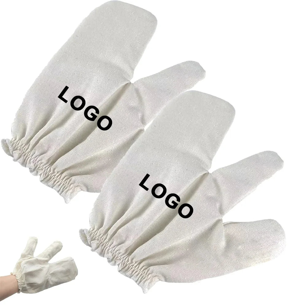Custom Logo 40 M/M Raw Silk Two Finger Exfoliating Bath Gloves Elastic Wrist for Men Women Skin Brushing Massage Face Wash