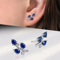 CAOSHI OEM Simple Leaf Shaped Waterdrop Blue Crystal Round Zircon Design Silver Plated Earrings for Women Jewelry Stud Earrings