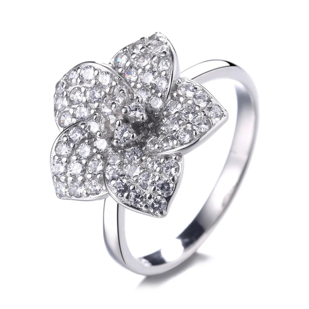 Sterling Silver 925 Wedding Flower Ring Full of  Jewelry