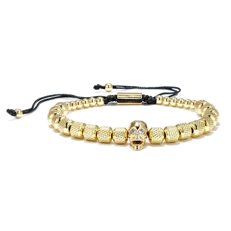 Wholesale Factory Stainless Steel Gold Plated Trendy Ball Skull Charm Macrame Anil Arjandas Beaded Bracelet for Unisex Jewelry