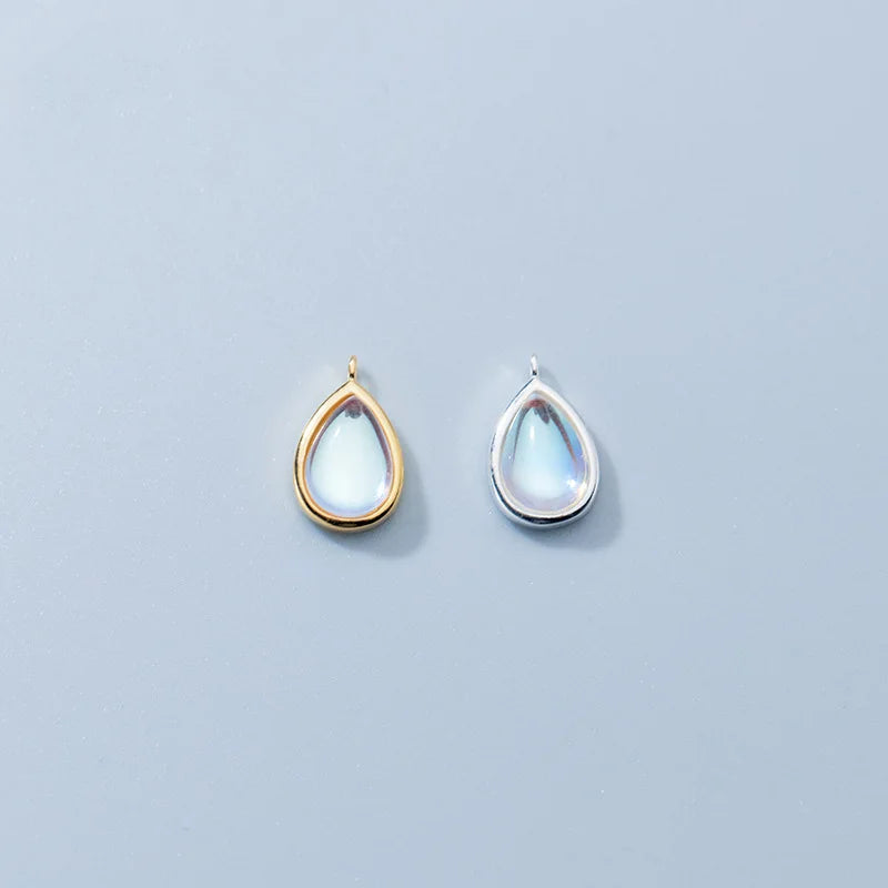 6.5mm Tiny Golden 925 Sterling Silver Moonstone Drop Shaped Charm Pendant for Jewelry Making Supplies