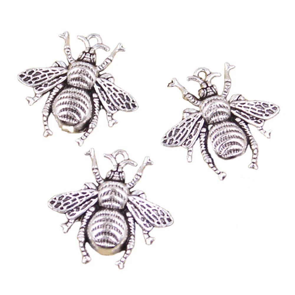 Charms Honeybee Bee Hornet Honey 25x25mm Antique Bronze Silver Color Pendants DIY Making Findings Handmade Tibetan Jewelry