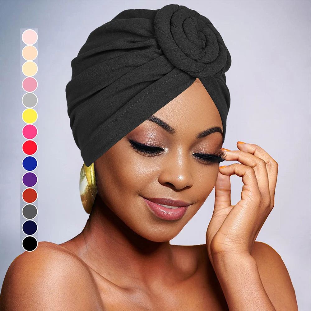 QINGYAN Women Turban Indian Hat Factory Custom New Fashion Styles Women Snail Knot Beanie Cap