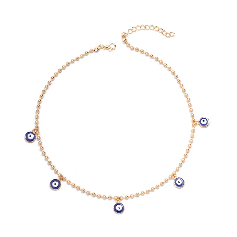 Ethnic 14K Gold Plated Oil Drop Devil Eye Beads Choker Necklace Unisex Enamel Evil Eyes Charm Necklace for Gift