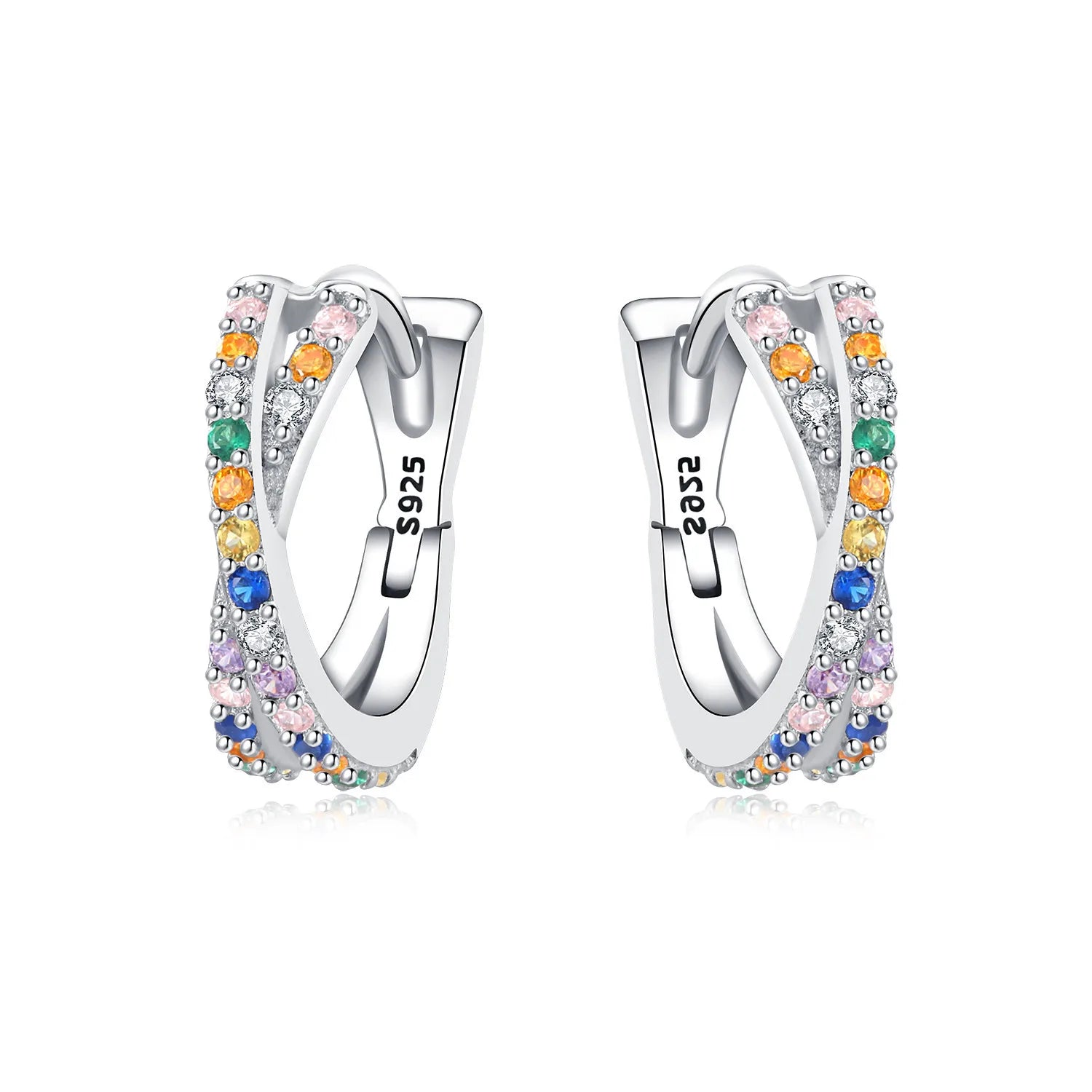 Factory Wholesale Dropshipping 925 Sterling Silver Colored Zirconia Cross Line Hoop Earrings for Women's Fine Jewelry Earrings