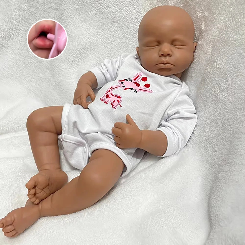 20" Cuddly LouLou Full Body Solid Silicone Reborn Doll Unpainted Newborn Baby Lifelike Open Mouth African Rebirth Doll Mold