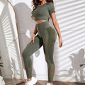 Fashion Yoga Crop Top and Leggings Set Custom logo Scrunch Butt Yoga Leggings Set