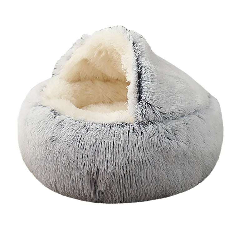 Ultra Plush Round Pet Cat Bed Luxury Soft Semi-Enclosed Hoddie Dog Cave Bed Washable Waterproof Donut Cat Cave Bed