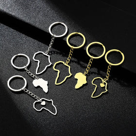 Manufacturer Stainless Steel Africa Map Charm Keychain 18K Gold Plated Stainless Steel Africa Map Pendant Key Chain