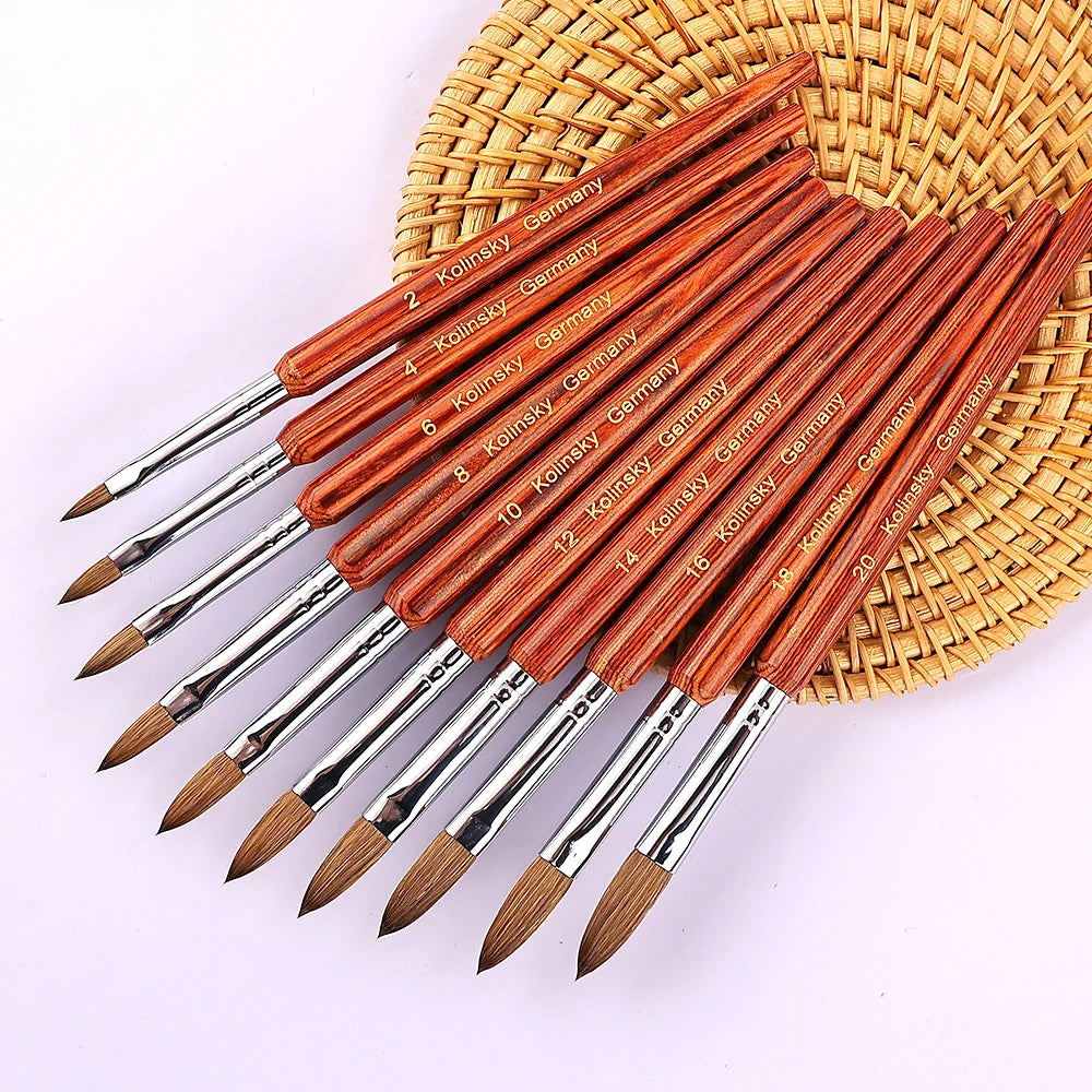 New Model Round Sharp 100% Kolinsky Sable Acrylic Nail Art Brush Red Wood Crystal Acrylic Kolinsky Acrylic Nail Brush