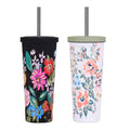 Flower Printed 830ml Stainless Steel Drink Tumbler Vacuum Mug for Milk Tea Pearl High Quality Cup with Stainless Steel Straw