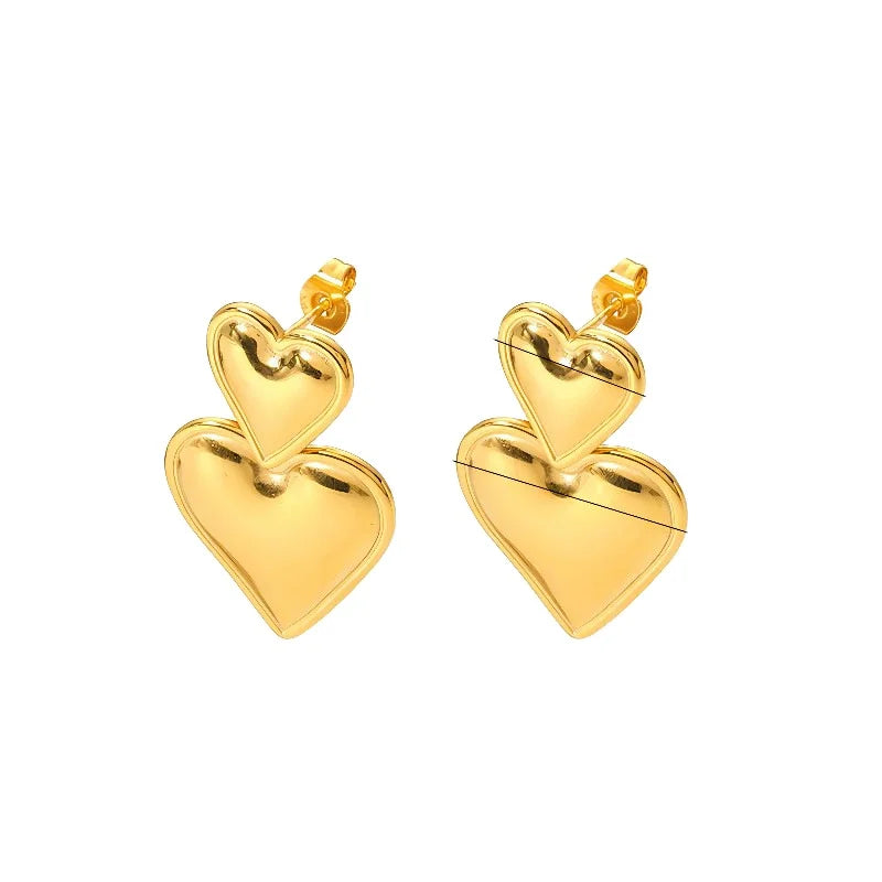 Personalized Love Fashion Stainless Steel Double Heart Stud Earrings for Women