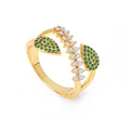 New Arrival Punk Green CZ Gold Plated Chucky Statement Rings Brass Women Ladies Finger Ring Crystal Natural Stone Jewelry