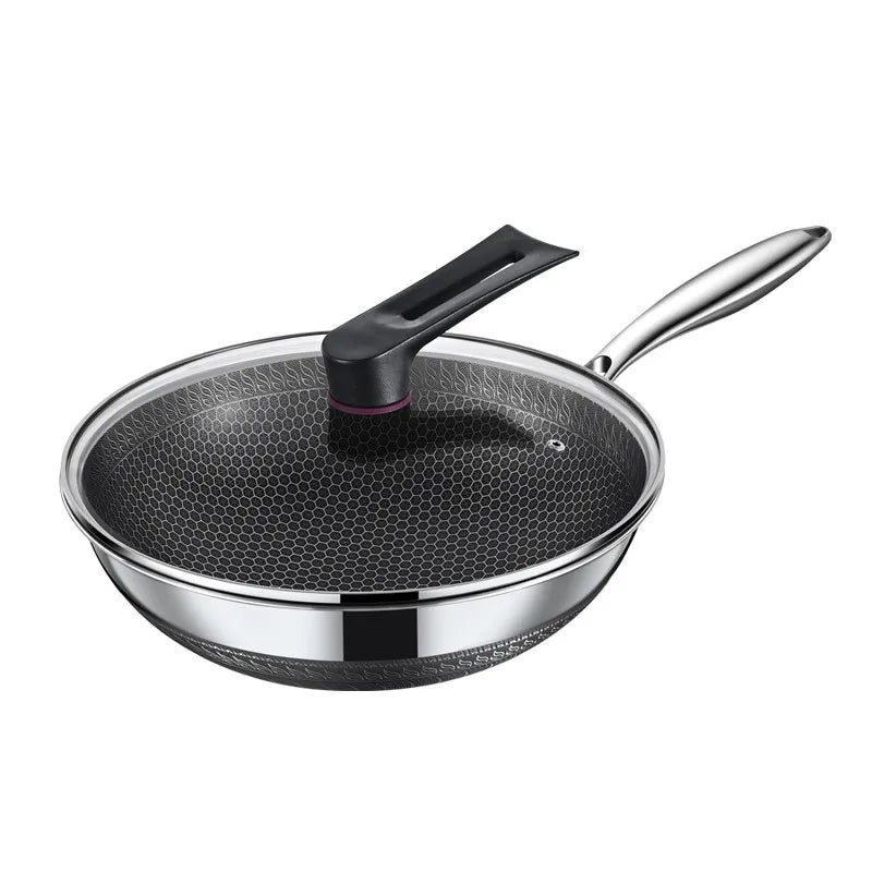 High Capacity Eco-Friendly Chinese Kitchen Cookware Honeycomb Frying Pan Large Stir Stainless Steel Wok for Gas & Induction