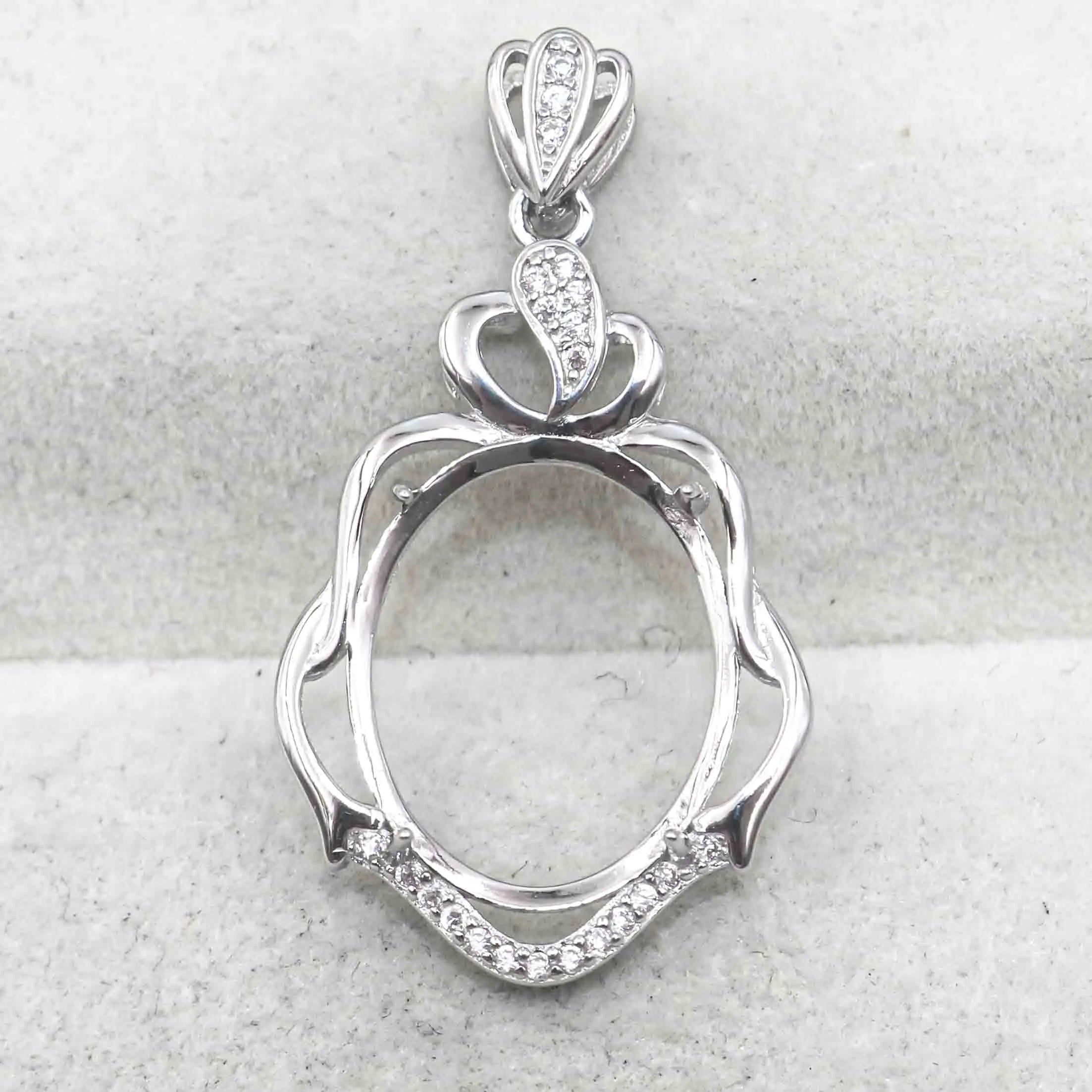 Sterling Silver 14*17mm Semi Mount Pendant Empty Frame Blank Support Setting S925 Base Holder Without Center Stone for DIY Inlay