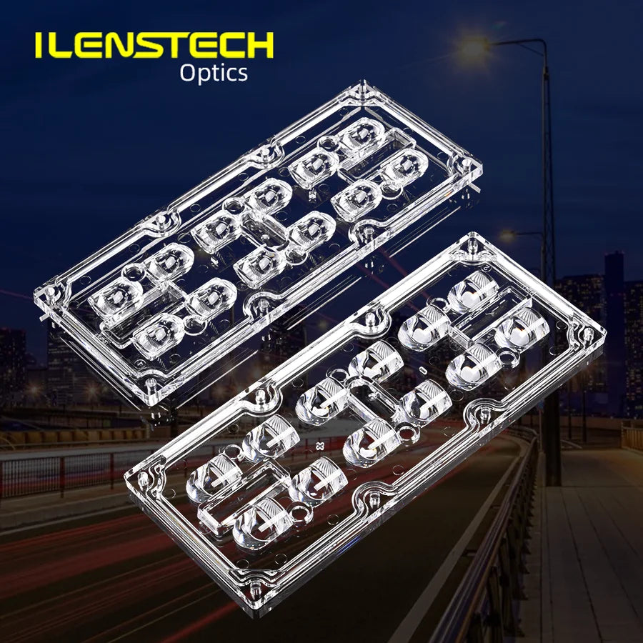 ILENS796 Asymmetric 50 Degree Beam Angle 2x6 LED Lens Array With Waterproof Gasket for Flood Light Street Light