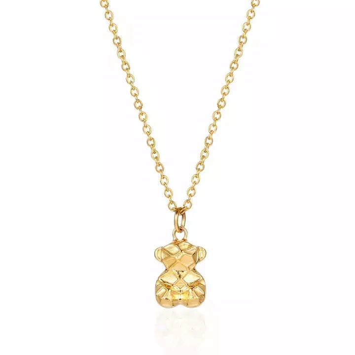 SC 2022 New Trendy Stainless Steel Gold Plated Pendant Necklace Three Dimensional Bear Pendant Necklace for Women