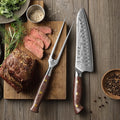 HEZHEN Granton Edge Chef Knife Carving Fork Set High Quality Damascus Steel Micarta Handle Sharp Kitchen Knives