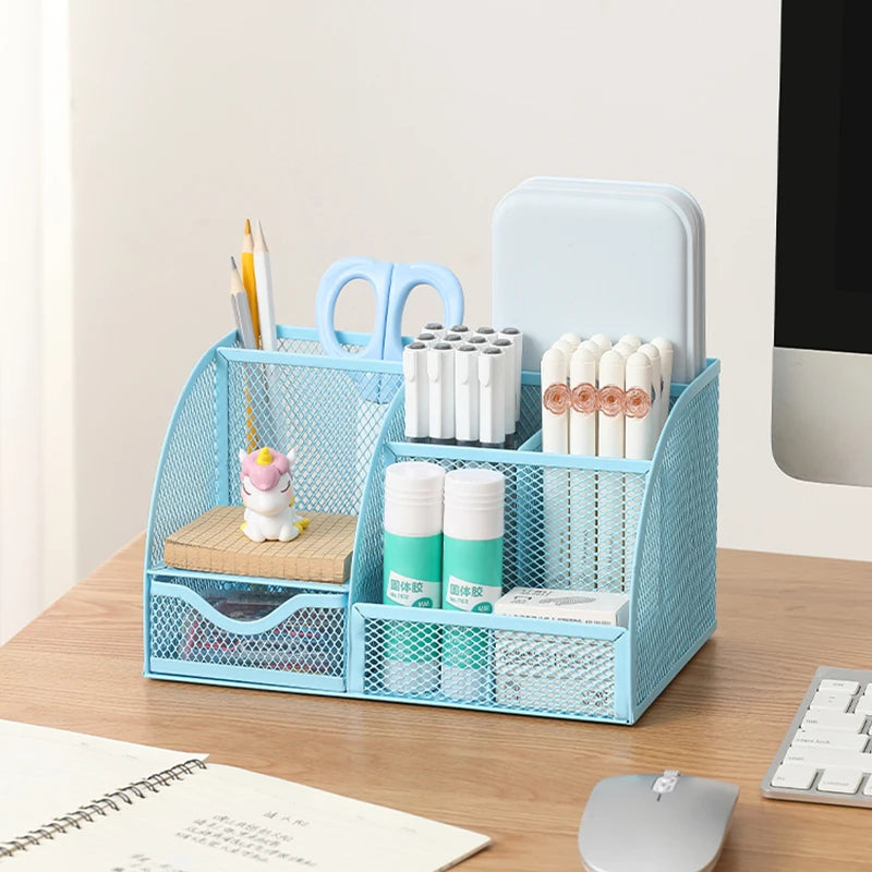 Large Capacity 7 Grid Metal Pen Holder Creative Simple Design Customizable Color Logo Desktop Storage for Students Office