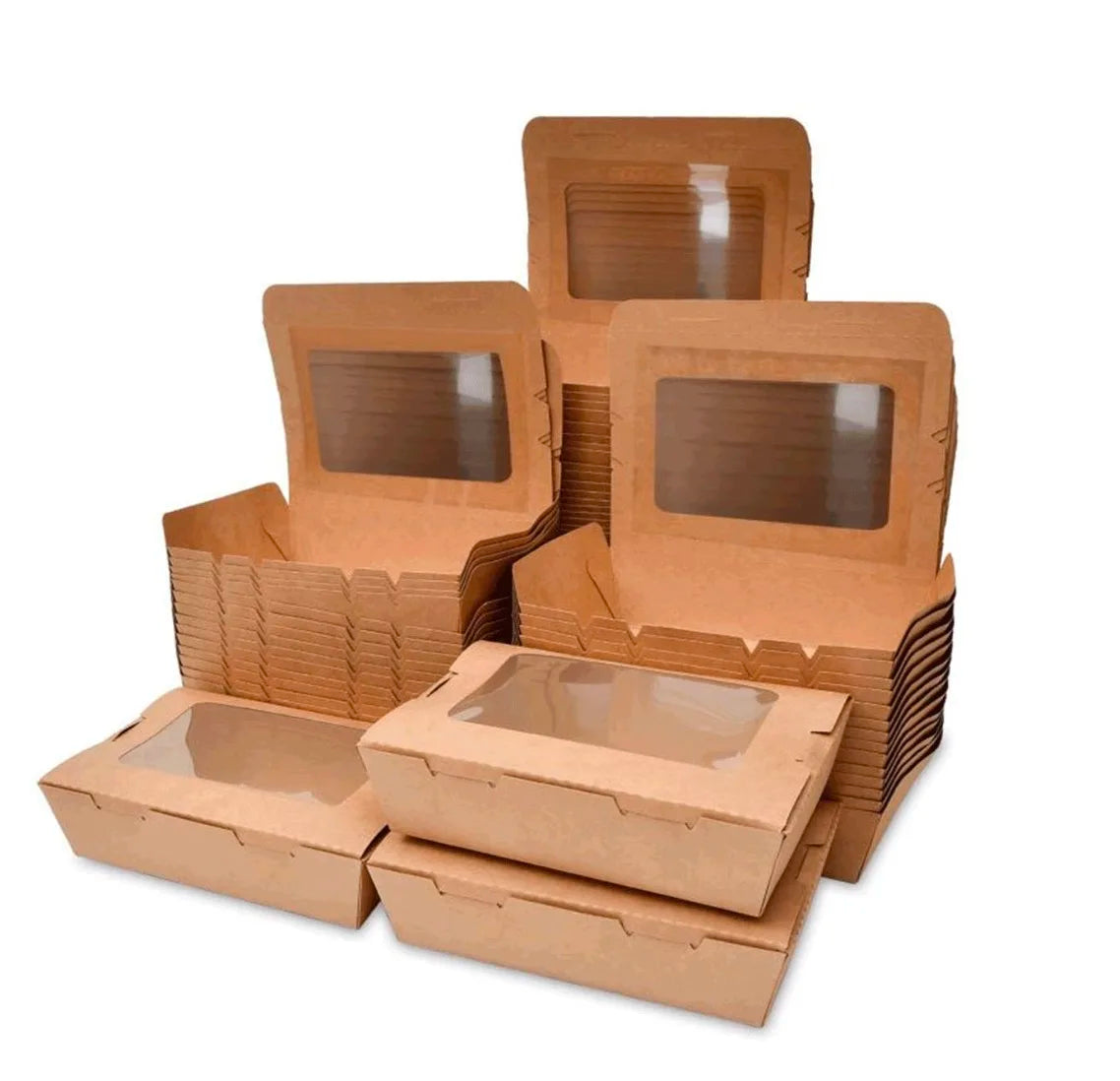 Recyclable Kraft Paper Brown Food  Lunch Box With Transparent Window to Go Containers for Food
