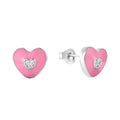 Charming Pink Enamel Heart Stud Earrings 925 Sterling Silver Rhodium Plated CZ Heart Stud Earrings for Valentine's Day Gift