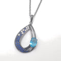 925 Sterling Silver Gold Plated Charm Pendant Simple Design Blue Topaz and White CZ Women's Necklace