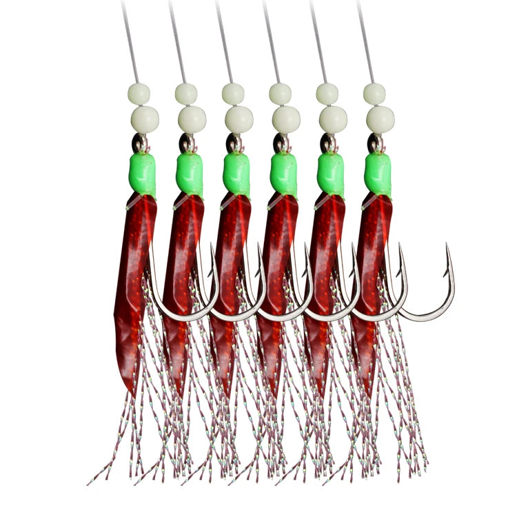 Japanese OUNA Red Skin Fish Luminous Pesca Sea Fishhooks Fishing Sabiki Rigs for Saltwater