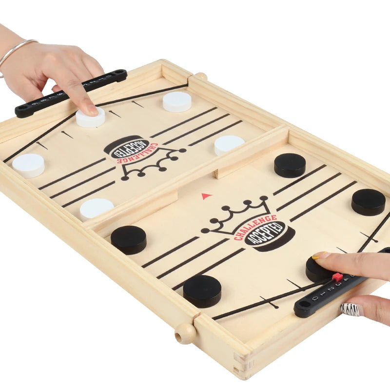 2 in 1 Table Desktop Winner Board Games Set Fast Paced Sling Puck Game for Kids Big Size Wood Toy Free Sample for Home Use