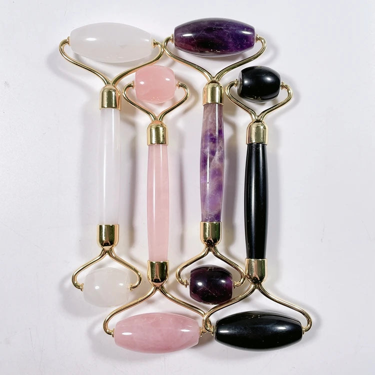 Huiying Wholesale Double Facial Natural Stone Certified for Skincare Stones Gem Roller Head