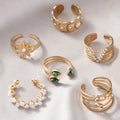 Fashion Open Cuff Gold Color Stainless Steel Zircon Abs Pearl Bead Paving Rings Women Trendy Ring Index Finger Rings