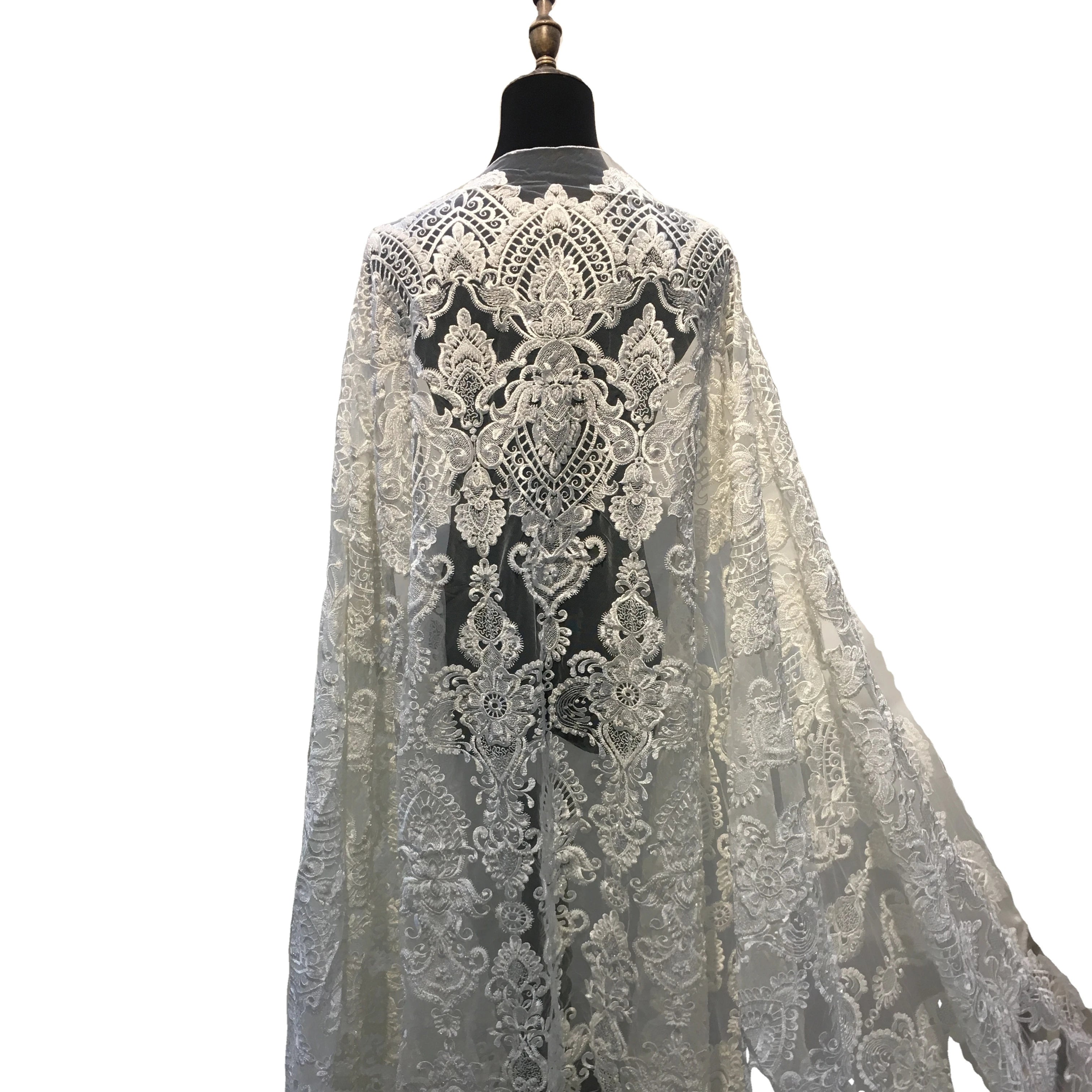 Top Quality Sequins Mesh 3D Embroidery Tulle Lace Fabrics Heavily Beaded Lace Fabric for African Wedding Dresses
