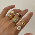 G2007 Vintage Stainless Steel Jewelry Gold Plated Open Devil's Eye Stackable Knuckle Ring for Women
