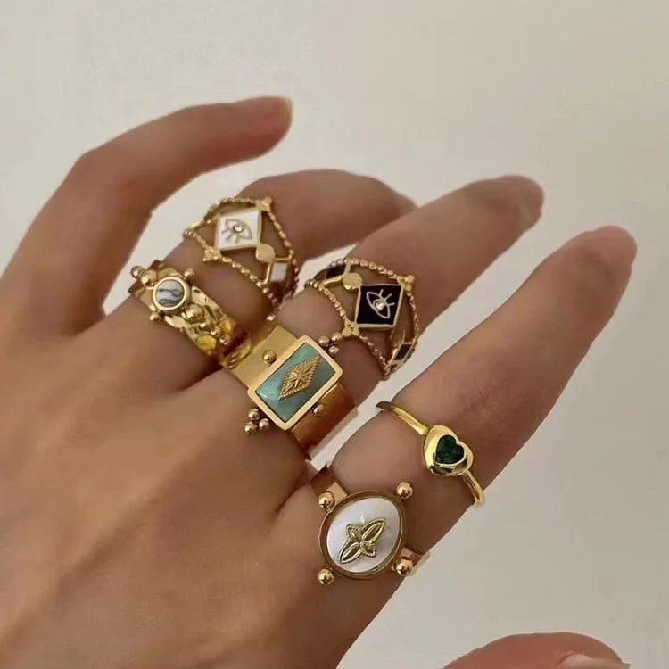 G2007 Vintage Stainless Steel Jewelry Gold Plated Open Devil's Eye Stackable Knuckle Ring for Women