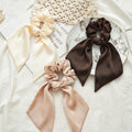 Solid Color Silk Hair Scrunchies with Tail Popular Women Bow Elastic Hair Band Satin Hair Ties