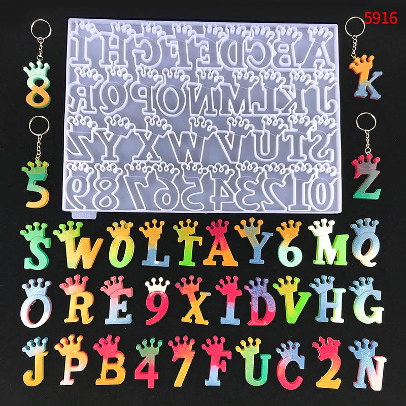 Early Riser Crown Letter Resin Epoxy Backward Alphabet Silicone Mold for Making Keychain Pendant Jewelry Epoxy Resin Moulds