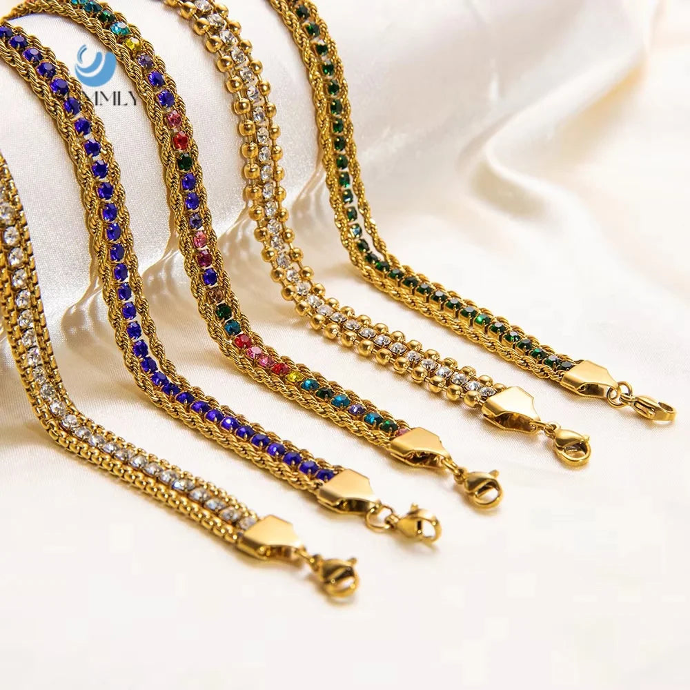 SUMMLY Vintage Wholesale Personalized Zirconia Bangles Triple 18K Gold Plated Stainless Steel Bracelet Fashion Jewelry