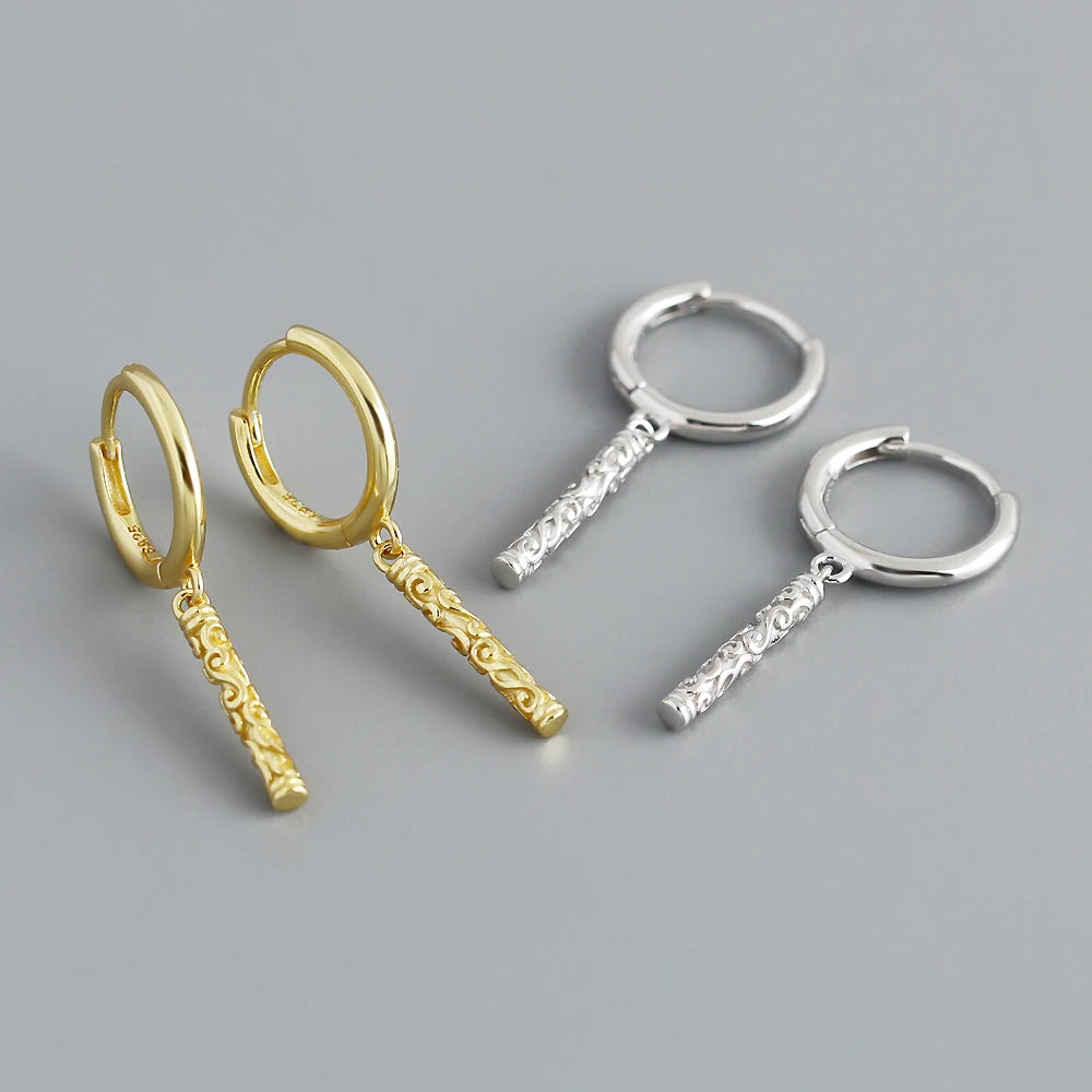 Ins Fashion 925 Silver Plain Simple Stick Hoop Earrings Jewelry 18K Gold Plated Geometry Sterling Silver Hoop Earrings for Women