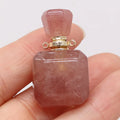 Hongzhuo Luxury Gemstone Essential Oil Diffuser Healing Faceted Crystal Perfume Bottle Necklace Strawberry Quartz Perfume Pendant