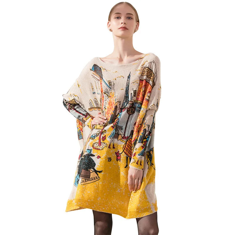 Long Sleeve O Neck Custom Print Fashion Women Autumn Winter New Women Loose Sweater  Knitwear Long Sleeve Pullover Fashion Lady