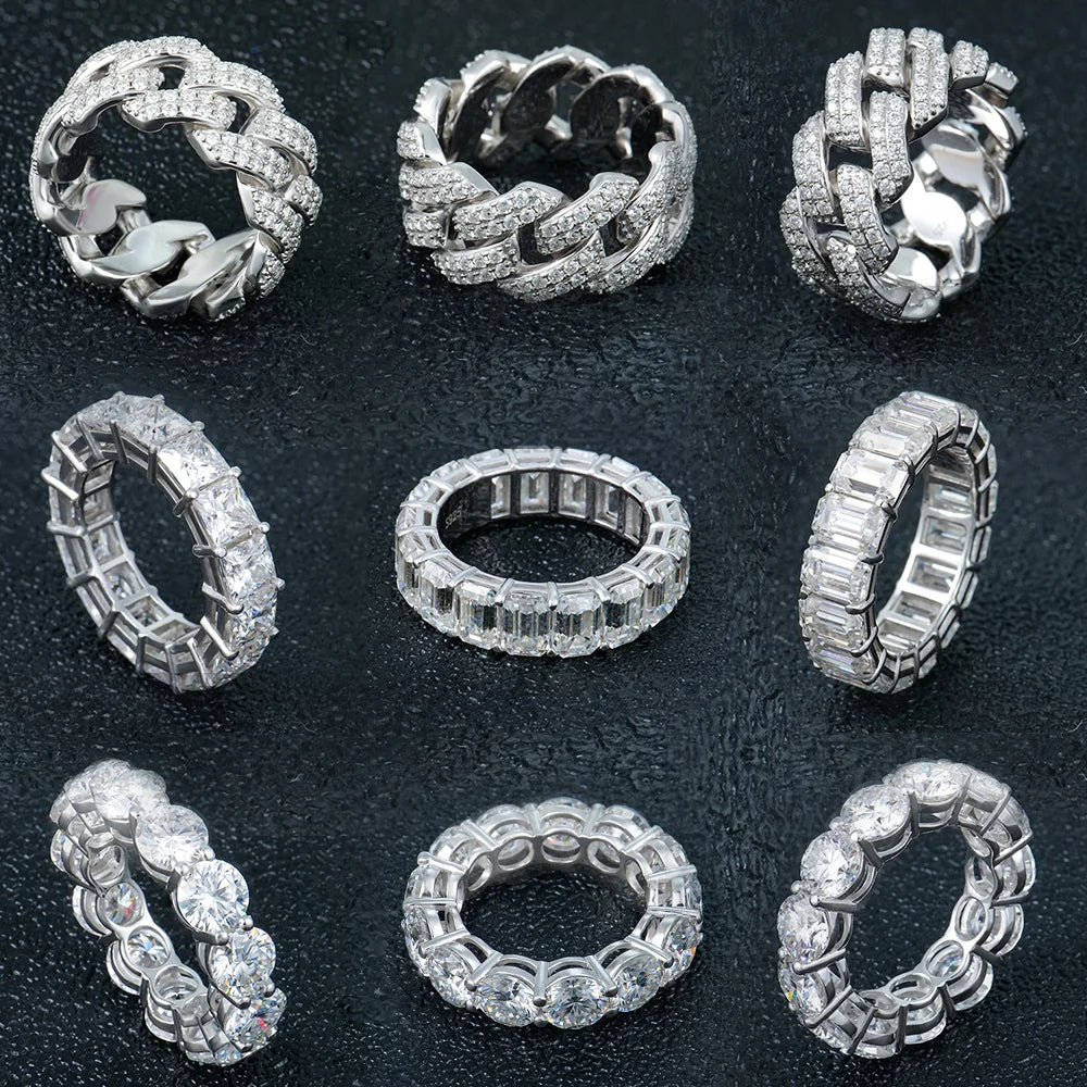 HOT -Sale 925 Silver Sterling with Eternity Band  Emerald Shape VVS Moissanite Full Eternity Rings for Men's
