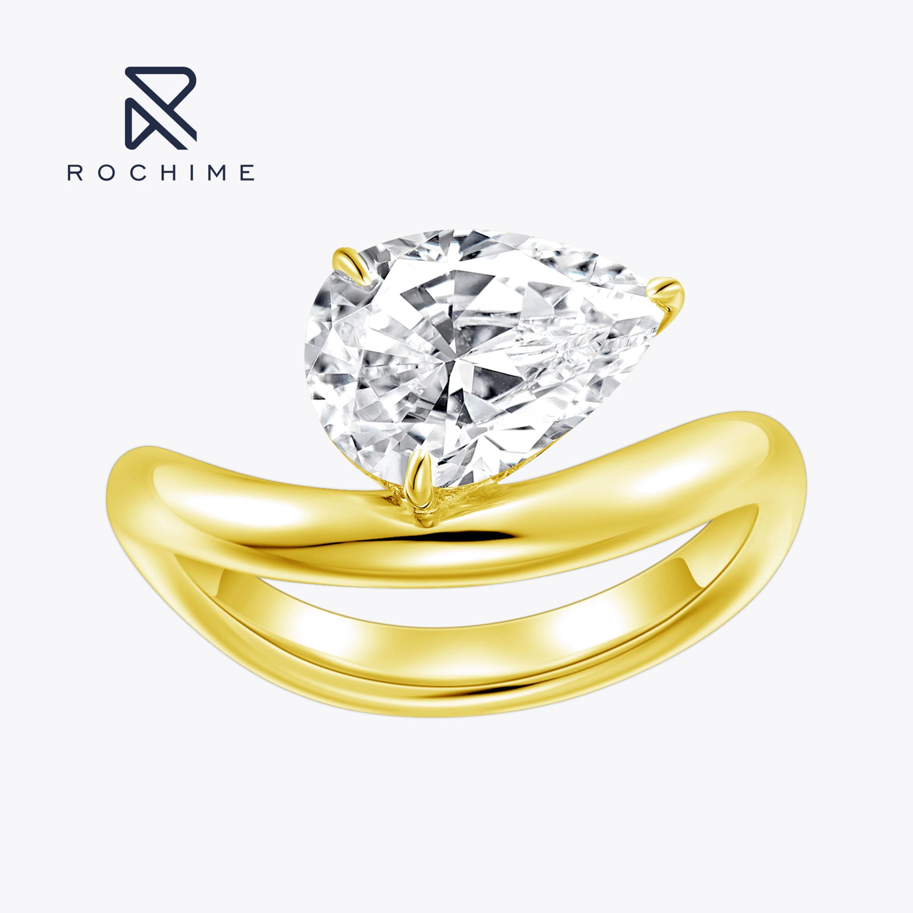 Rochime Ins Solitaire Diamond Ring  925 Sterling Silver 18k  Gold Plated  Delicate Jewelry for Women