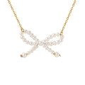Korean-Style Sweet Imitation Pearl Bow Pendant Necklace 18K Gold-Plated Choker Jewelry  for Woman Party Tarnish Free