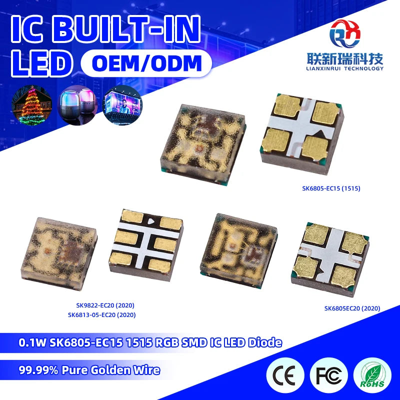 0.1W DC5V Addressable MINI RGB 1515 SMD LED Chip SK6805-EC15  SK6805-EC15 with Constant Current IC