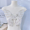 Fancy Style White Sequin 3D Butterfly Embroidery Patch Wholesale Mesh Large Butterfly Beaded Applique for Clothing Accessories