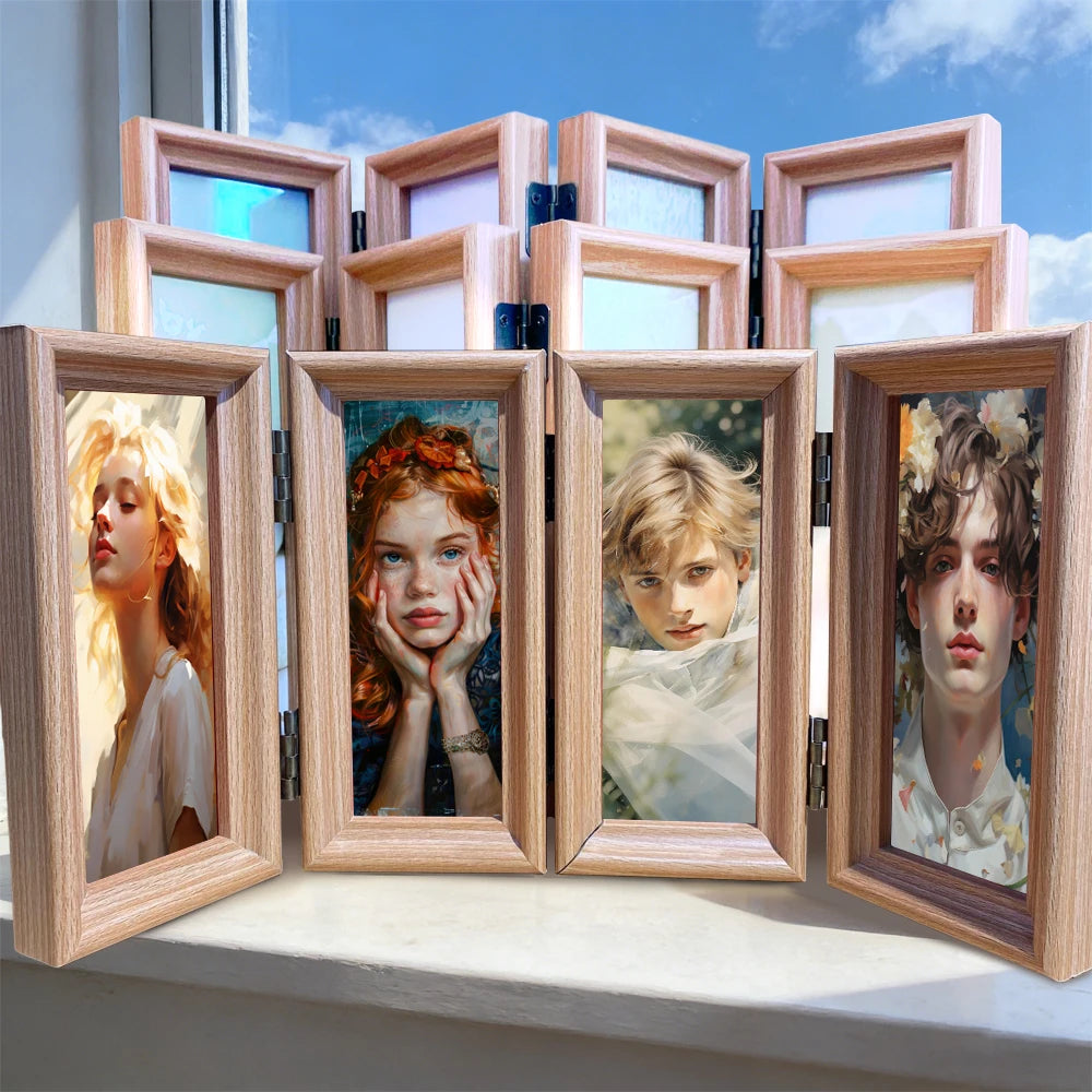 Sublimation Photo Frame Bamboo Wood 4-Panel Folding Screen Frame Stand - Single-Sided Printable Desktop Ornaments