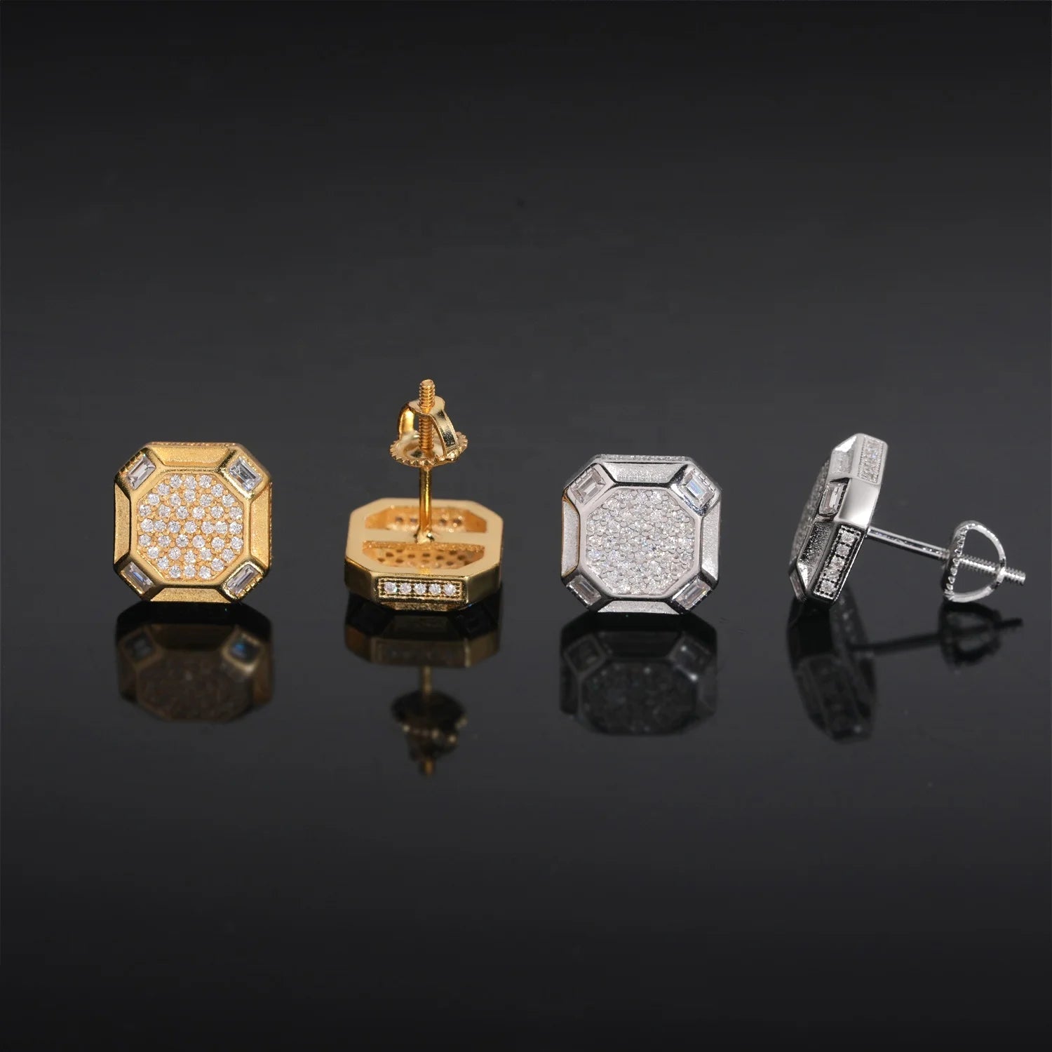 New Arrival Hip Hop Square Studs Iced Out Shining Diamond 925 Silver Moissanite Earrings