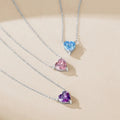 925 Sterling Silver Heart Pendant Necklace Cubic Zirconia Rhodium Plated Chain Trendy Perfect Fashionable Mother's Day Gift
