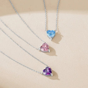 925 Sterling Silver Heart Pendant Necklace Cubic Zirconia Rhodium Plated Chain Trendy Perfect Fashionable Mother's Day Gift