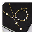 RisingMoon Collar Exquisite White Shell Butterfly Pearl Bracelet Necklace Set Tassels Stainless Steel Jewelry Set