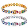 Hip Hop 9mm Colorful Flower Tennis Bracelet Gold Plated Copper Iced Out Zircon Chain for Unisex Gift Party Jewelry
